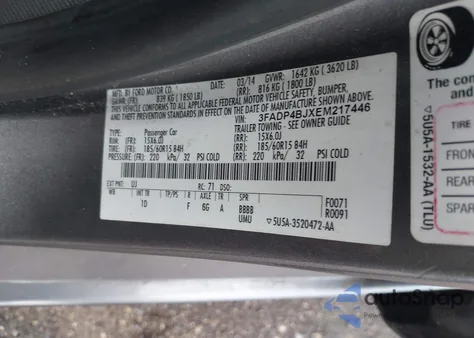 2014 Ford Fiesta Se from USA, damaged, VIN 3FADP4BJXEM217446